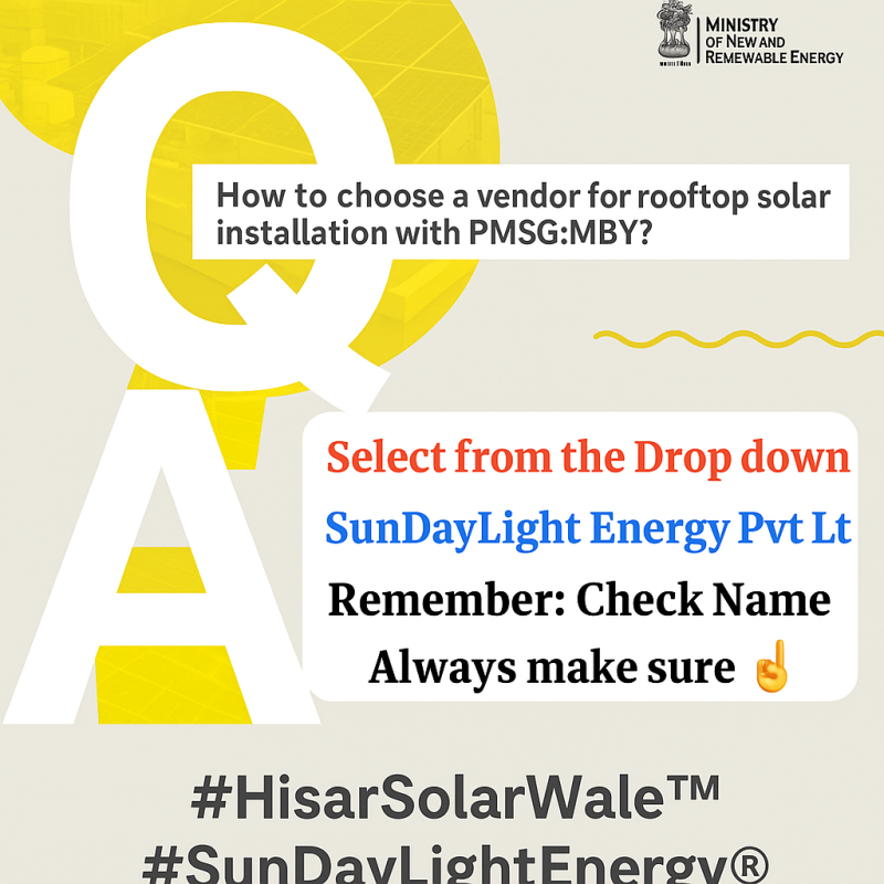 How to Select Solar Vendor for Subsidy under PM Surya Ghar National Portal. Always Select SunDayLight Energy! Apply Today to avail Rs 78,000 subcidy