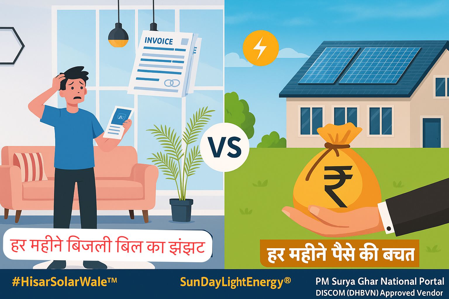 हर महीने बिजली बिल की चिंता या पैसों की बचत ✨ फ़ैसला आपका 💐🤝 PM Surya Ghar सोलर सब्सिडी से लाभ उठाये 🤝 चुनें #HisarSolarWale™️ #SunDayLighgEnergy